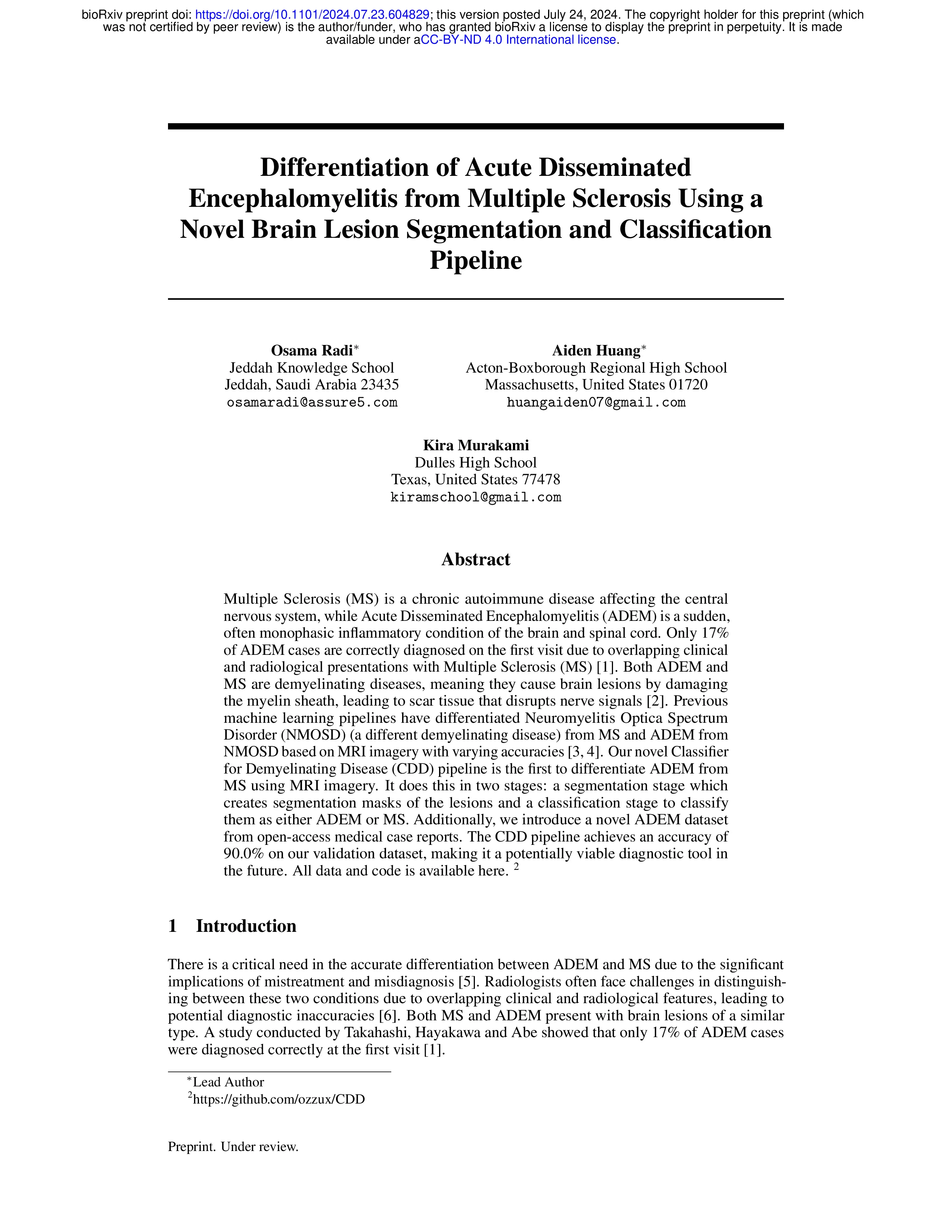 Differentiation of ADEM